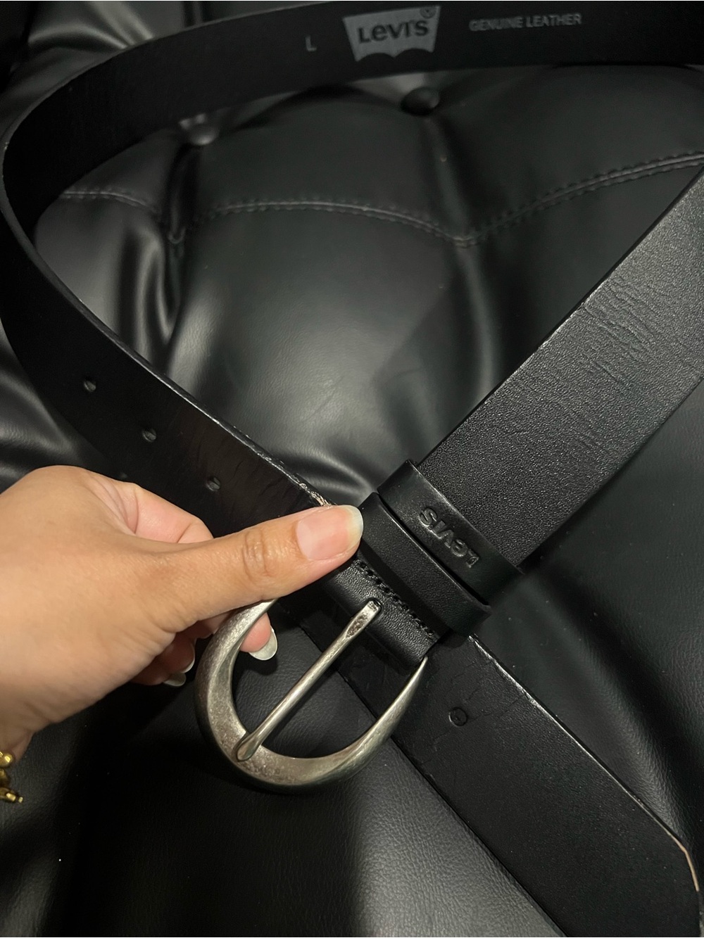 Levi's Black Leather Belt with Silver-Tone Buckle